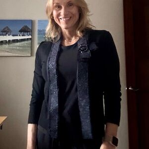 Tory Burch Black Women's Blazer with Textured Trim